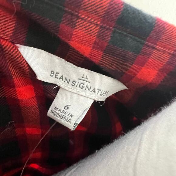 LL Bean Signature Flannel Shirt 6 Womens Red Black Plaid Western Lightweight New - Picture 9 of 9